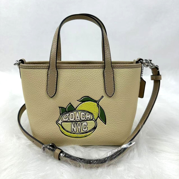 Coach City Mini Tote Bag With Lemon Print In Leather/Moonlight CAK22 NWT Limited - Picture 1 of 7